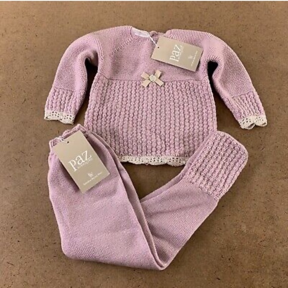 Paz Rodriguez Baby Size 9 Months Lilac Wool 2 Piece Sweater Knit Pant Set NWT - Picture 4 of 12